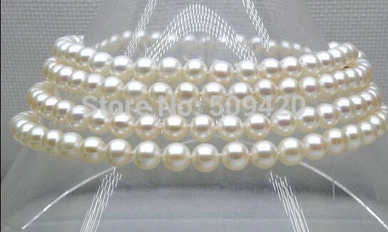 

~~ W&O658 >>Gorgeous 7-8mm AAA+ round white akoya pearl necklace 50