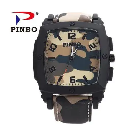 

2019 New PINBO Brand Men Army Casual Quartz Watch Men Camouflage Leather Strap Military Watches Relogio Feminino Clock Hot Sale