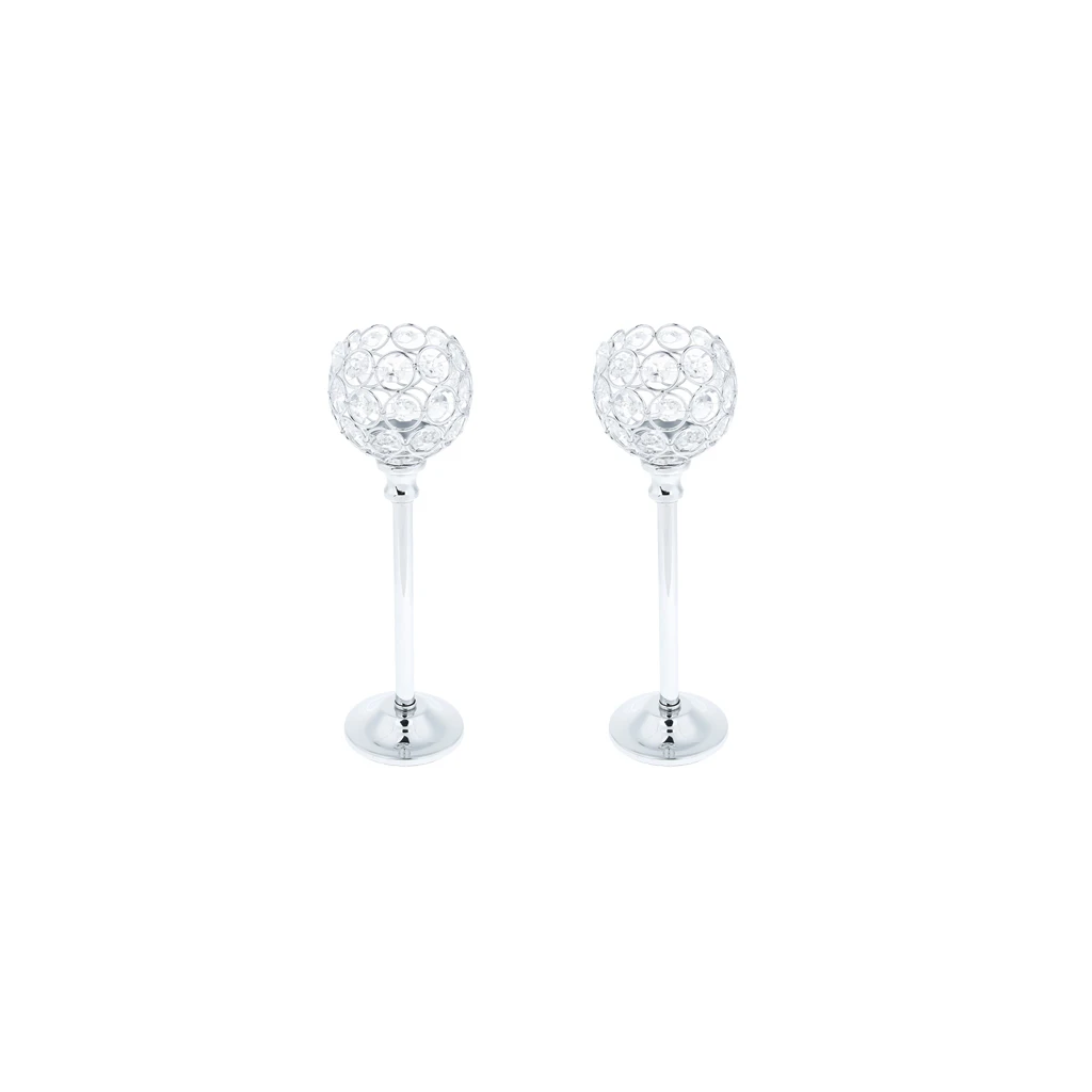 2Pcs Silver 26.5cm Crystal Metal Candle Holder Candlestick Wedding Holidays Christmas Events Tabletop Decor Ornament
