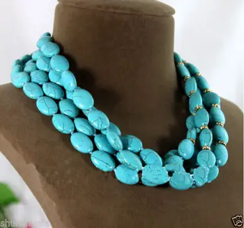 

Free shipping@@@@@ 13x18mm Woman Oval Turquoise Choker Shining Gold Rhinestone Necklace 18-20