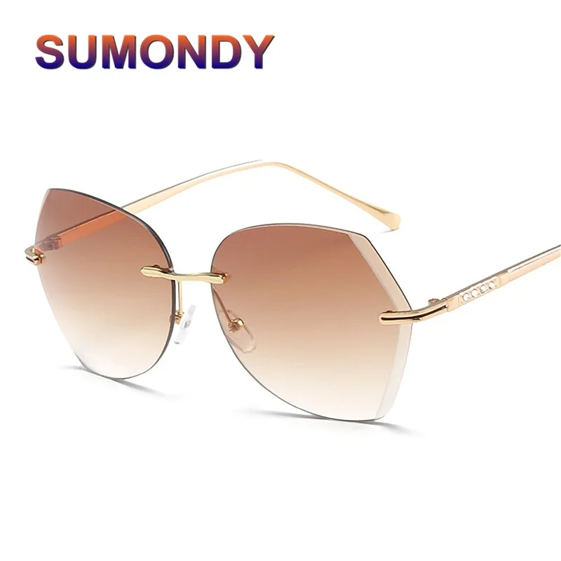 SUMONDY High End Oversized Women Rimless Sunglasses Diamond Cutting