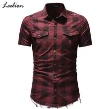 IceLion, новинка, модная повседневная клетчатая Классическая рубашка, Мужская джинсовая рубашка с коротким рукавом для мужчин, мужские рубашки, Camisa Masculina