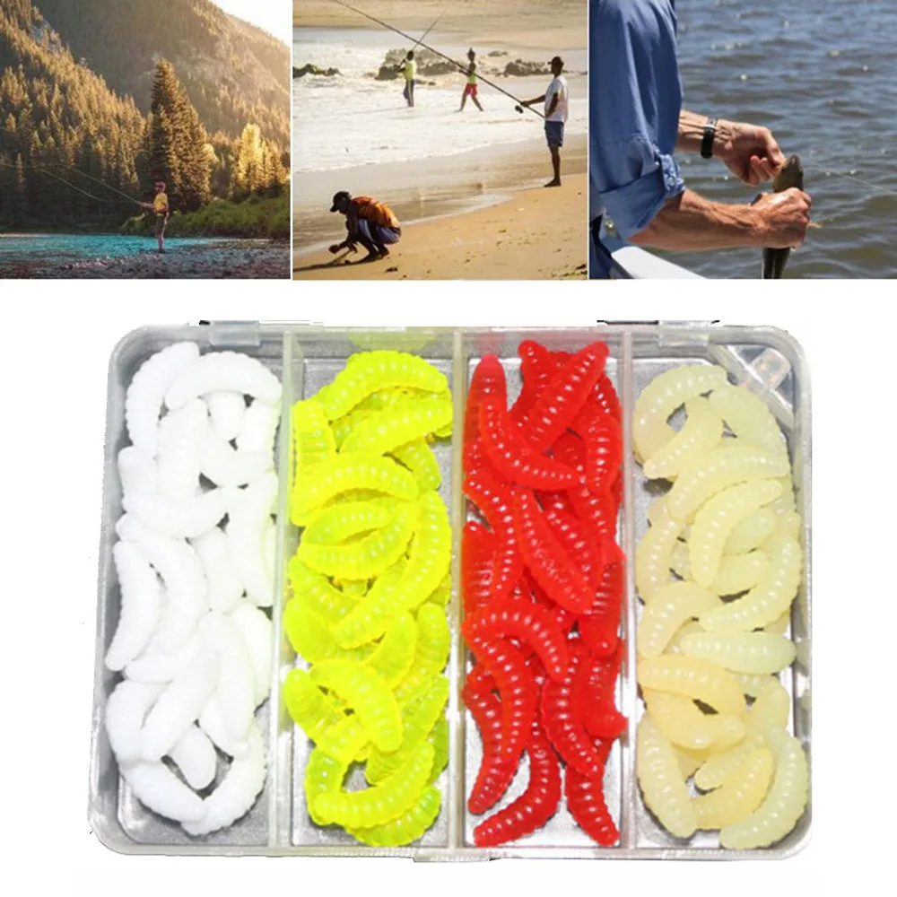 

HENGJIA 4-Color Combination 100PcsFishing Soft Lure Grub Worm Soft Baits Silicone Carp Curly Tail Lures for Fishing JLY0802