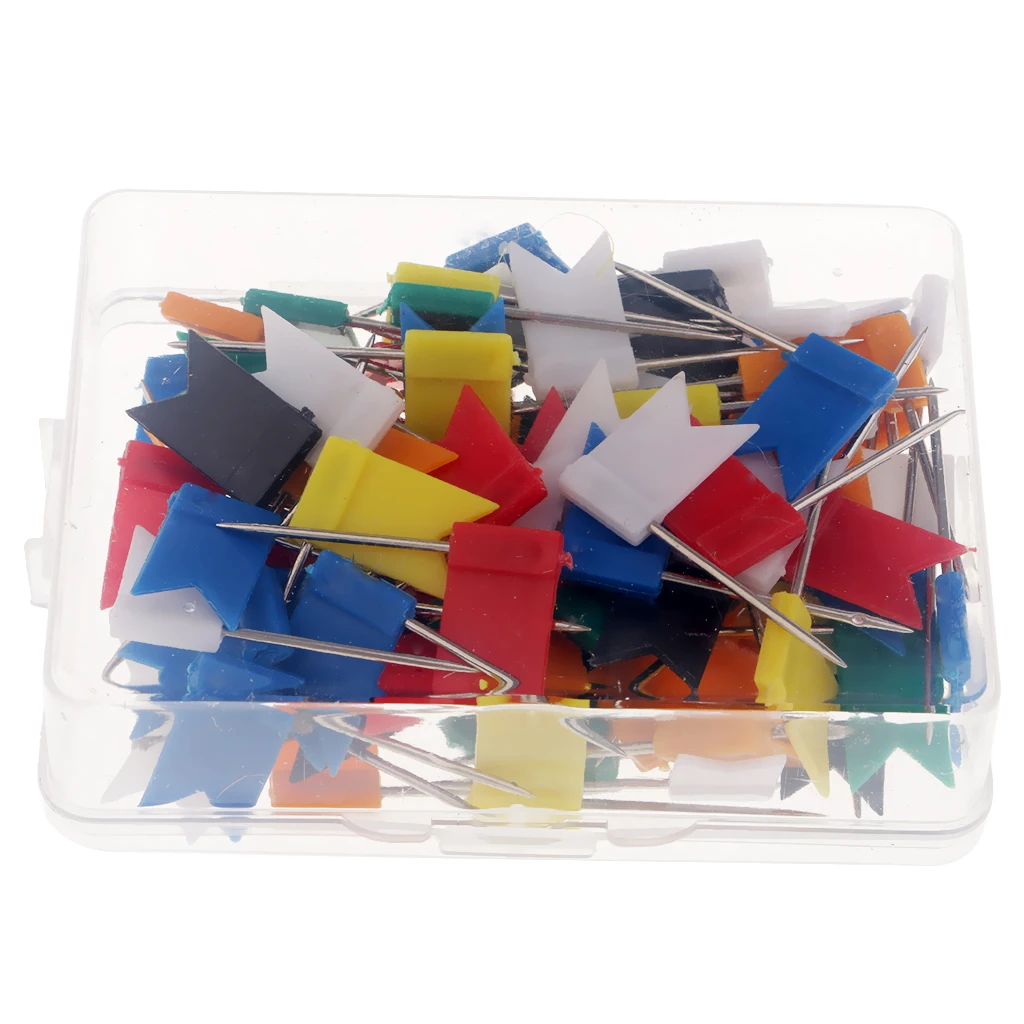 100pcs Flag Push Pin Marker Marking Pins Tacks Thumbtack for Notice Cork Board World Map