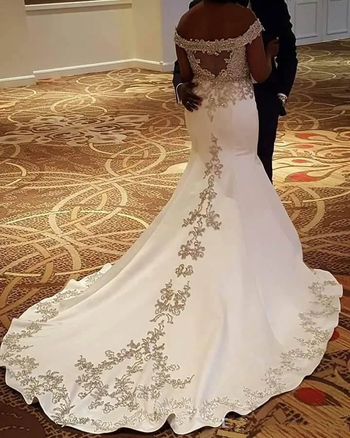 

V-Neck Mermaid Wedding Dresses Backless Off The Shoulder Appliques Lace Beading Bridal Gowns wedding gown vestido de noiva