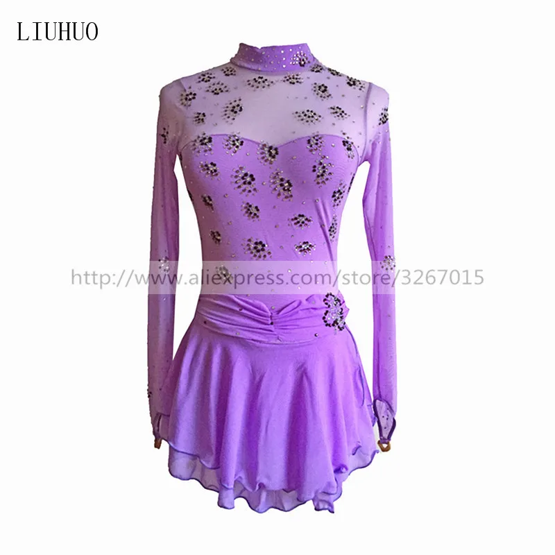 

Figure Skating Dress Women's Girls' Ice Skating Dress Star same style Light purple stand collarFlower pattern rhinestones purple