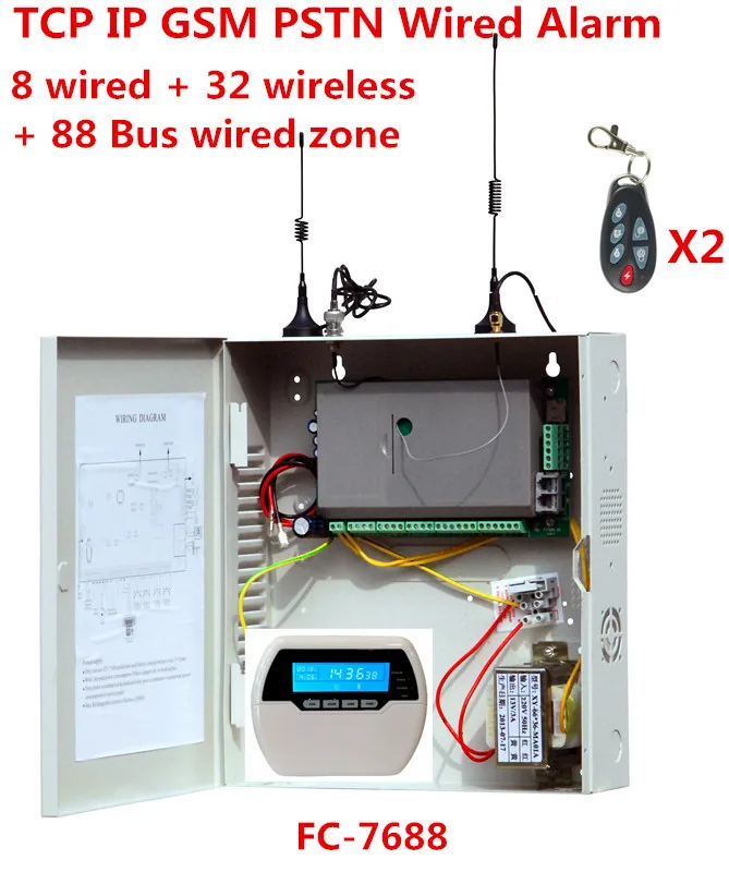 Enfoque FC-7688 sistema de alarma con cable 8 zonas con cable 32 zonas inalámbricas 88 zona de autobús línea fija GSM internet TCP IP cable sistema de Seguridad