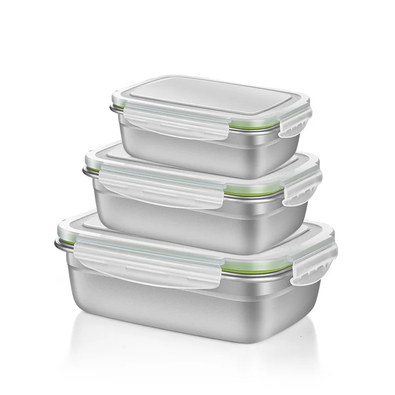 

3PCs 1800ml Leak-proof 304 Stainless Steel Lunch Box 1 Layer Microwave Fresh-keeping Boxes Sealed Food Container