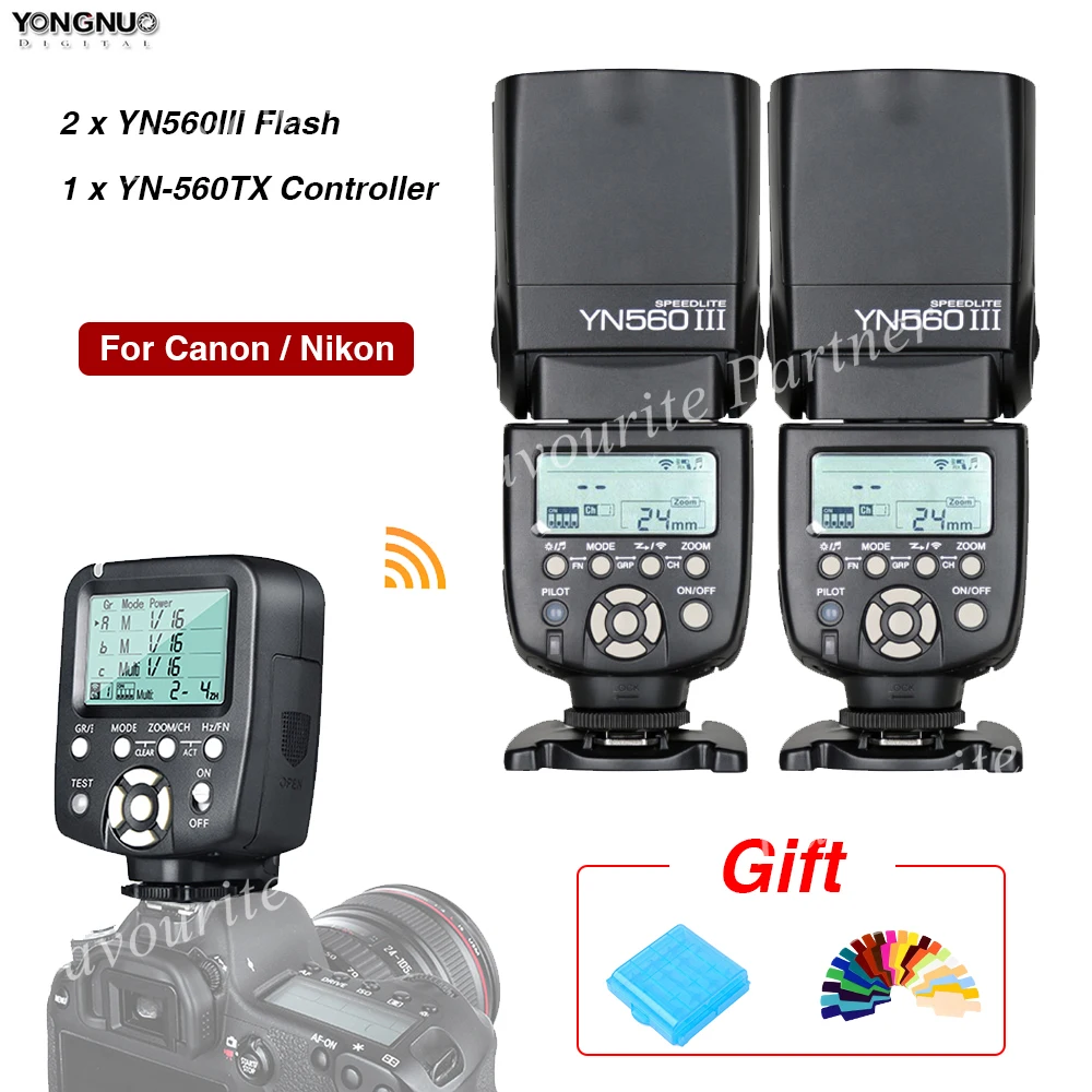 

2Pcs Yongnuo YN560III Flash Speedlite & YN560TX-II Flash Controller Wireless triggering Hot shoe flash For Canon Nikon