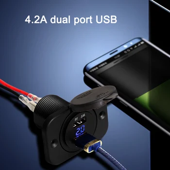 

Dual USB Car Charger 5V 4.2A LED Digital Display Charger for Boat Marine Motorcycle NJ88