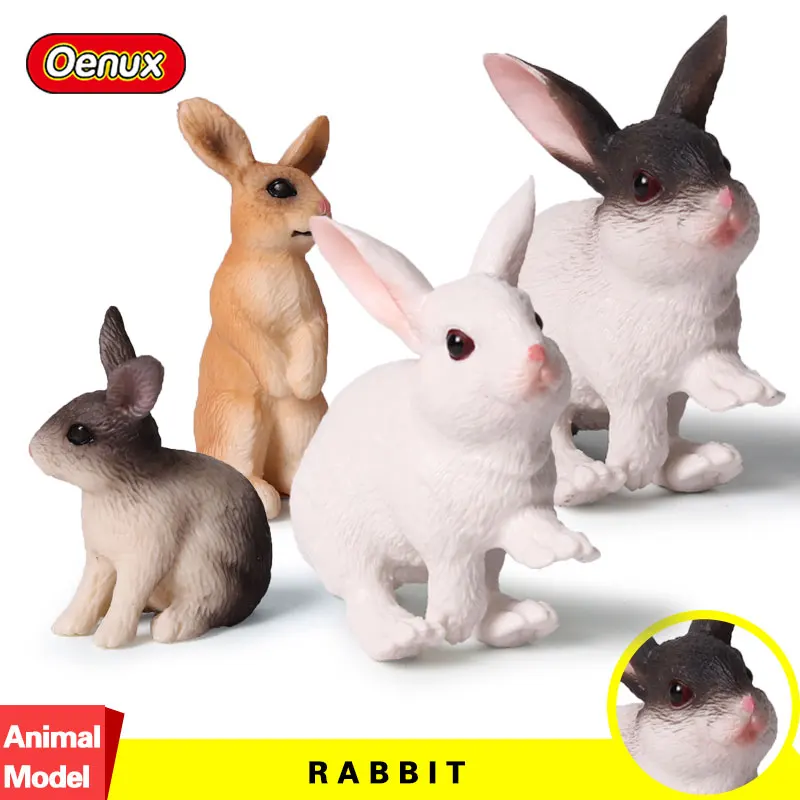 

Oenux Simulation 4PCS Lovely Rabbits Animals Action Figure Cute Rabbit Cub Farm Animal Model Educational&Collection Toy For Kids