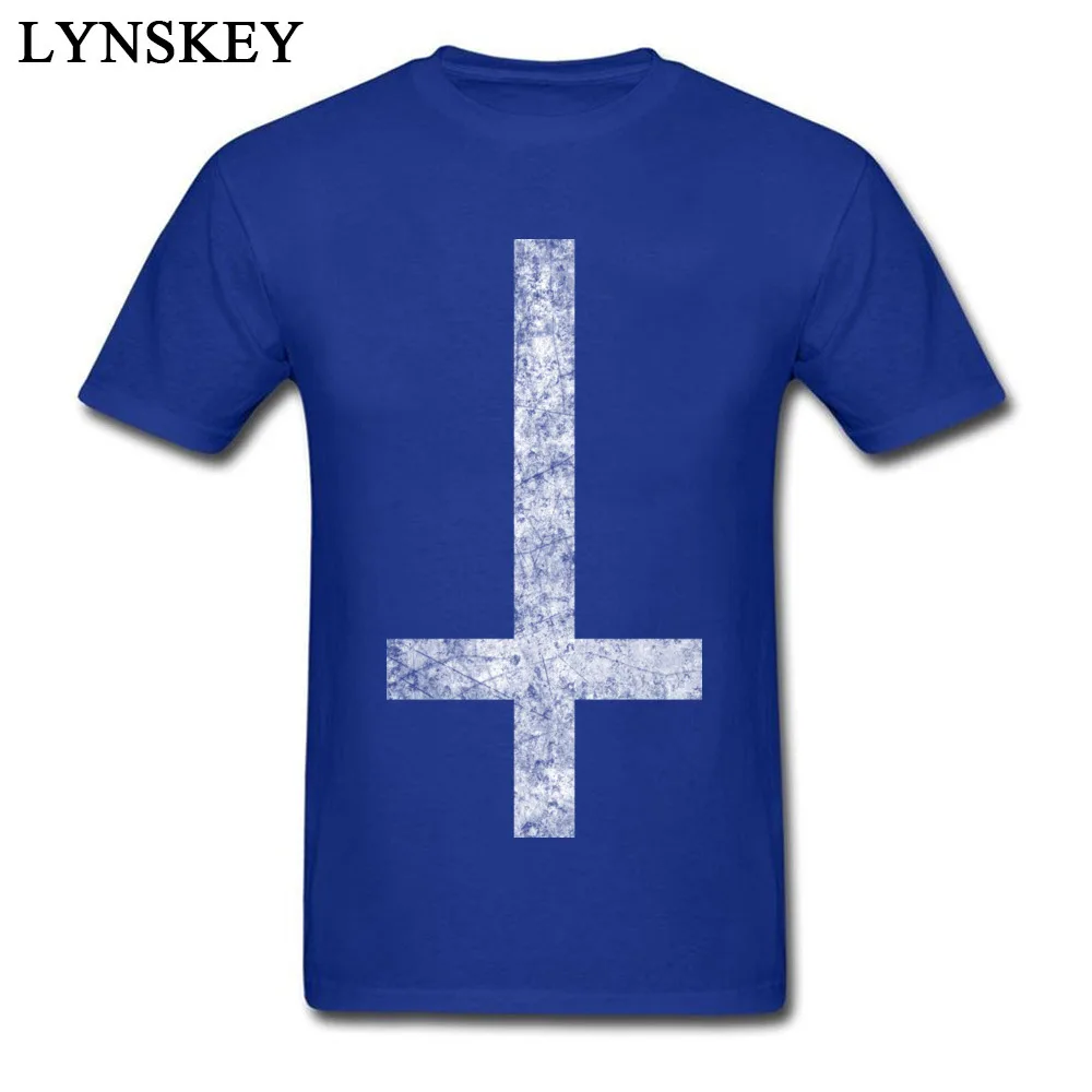 Round Collar Pure Cotton Male T Shirt Printed On Short Sleeve Tops Shirt Plain Custom Tee Shirt Inverted Cross - Grunge Inverted Cross - Grunge blue