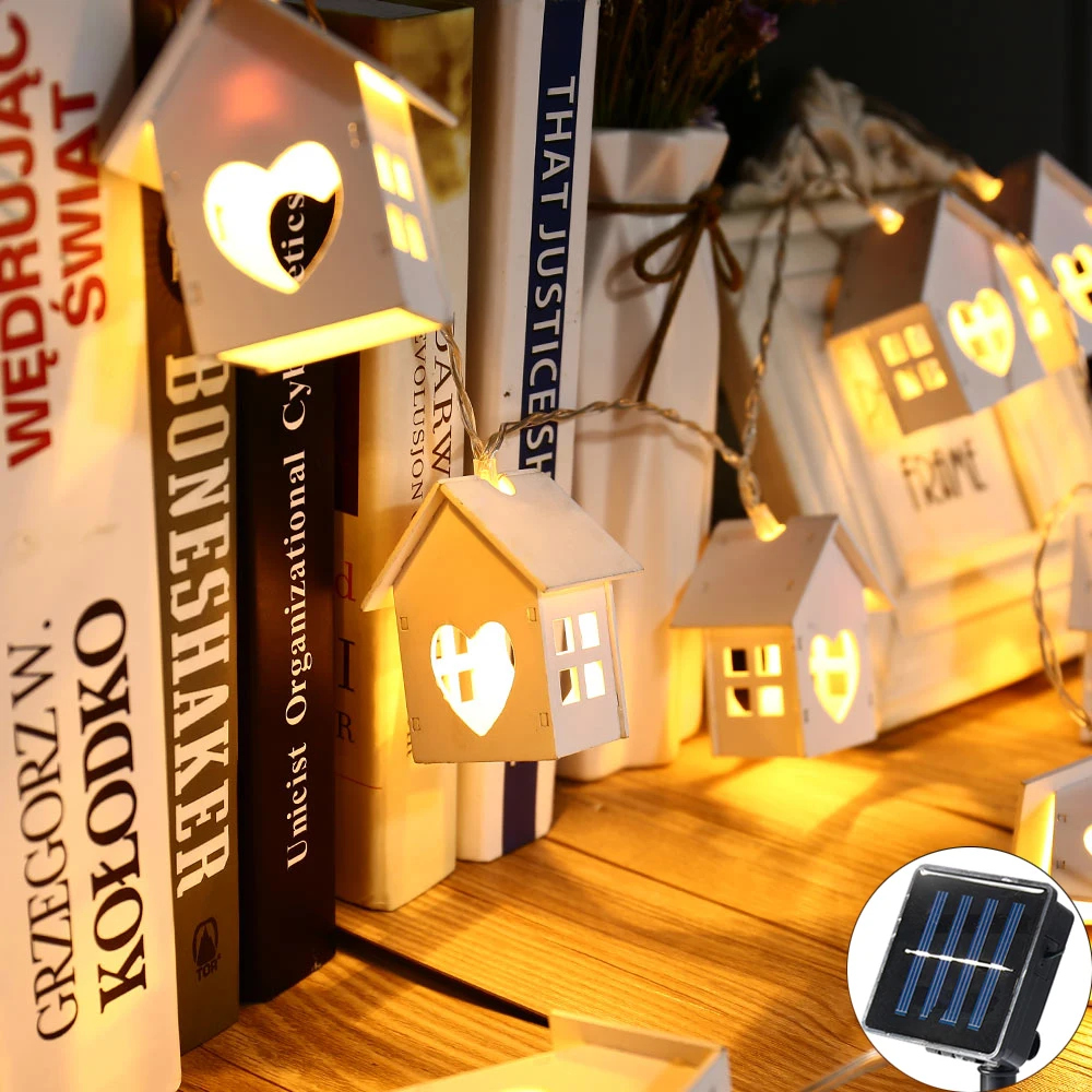 

Solar Led String Lights 20 Led Wood House Shaped Solar Powered Fairy Lights for Outdoor Garden Fence Summer luces guirnalda