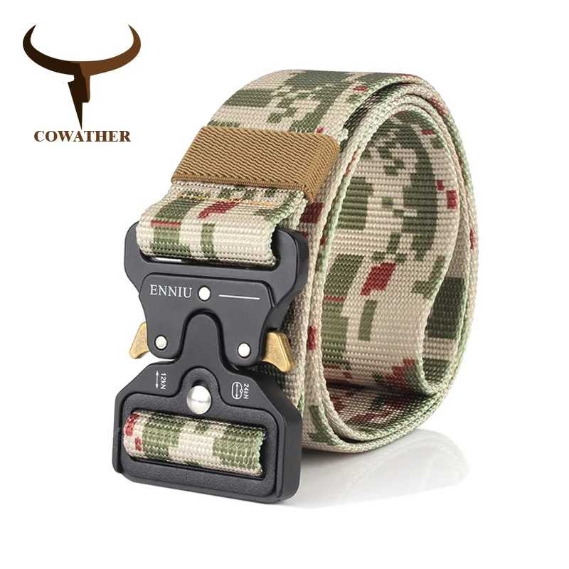 COWATHER nylon belt luxury men belts military outdoor tactical male strap jeans waistband new belt for men fashion metal buckle - Color: NY005 City