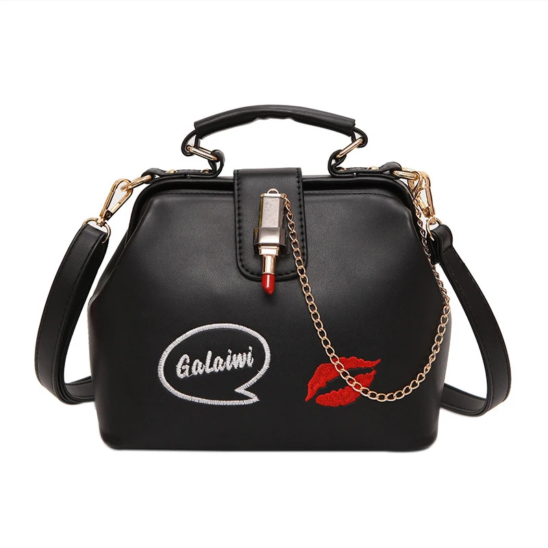 

Women Handbag PU Women Shoulder Bag Small Doctor Crossbody Handbag Embroidered Lipstick Chain Design Casual Bags Satchel