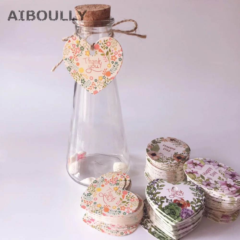 

50pcs Design Thank You / Happy day Gift Tag with Hemp Rope Paper Label Packaging Wedding Thanksgiving Day Favor DIY Party suppl
