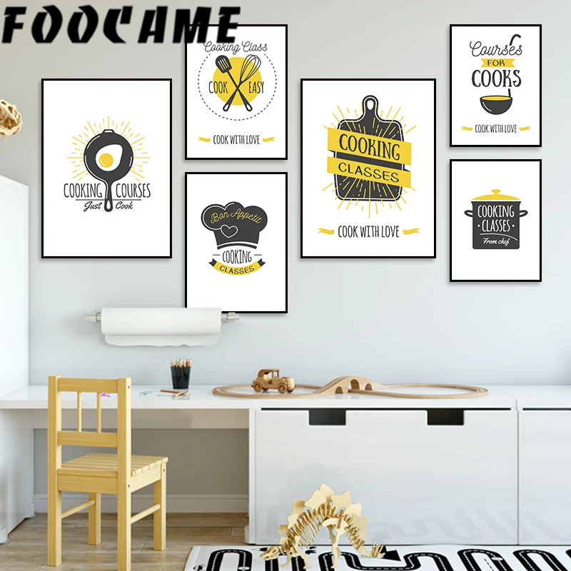 

FOOCAME Egg Chef Hat Spatula Cartoon Poster Wall Art Print Canvas Painting Modern Home Decoration Kitchen Pictures Living Room