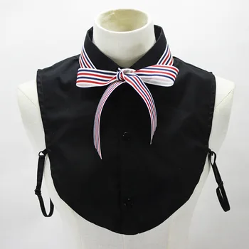 

Red blue striped bow fake sweater decorated shirt Peter Pan Sweater Jacket false laid tie Collier Scottish plaid bow fake collar
