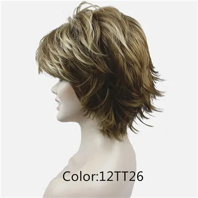 StrongBeauty женский парик пушистые короткие прямые светлые слоистые волосы Синтетические Полные парики 27 цветов - Цвет: 12TT26
