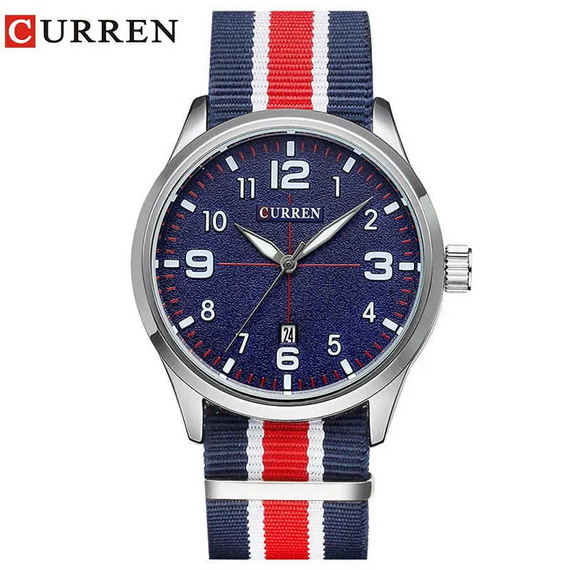 

New Curren Watches Men Top Brand Luxury Mens Nylon Strap Wristwatches Men's Quartz Popular Sports Watches relogio masculino 8195