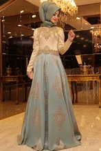 2016 Dubai Kaftan Appliqued Long Evening Gowns Caftan Abaya In Dubai Long Sleeve Arabic Dress Muslim Evening Dress