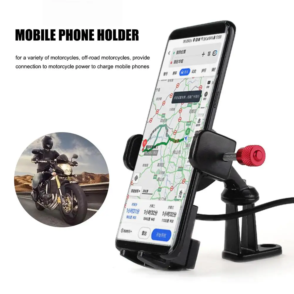 

Motorcycle Mobile Phone Stand With USB Charger Electric Car Phone Holder 360 Degree Rotation Rechargeable GPS Stand Holder