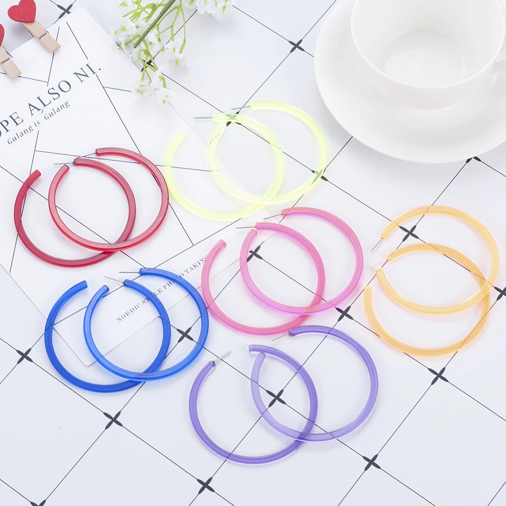 

Women Exaggeration Acrylic Big Hoop Stud Earrings Resin Round Circle Jewelry Female Accessories aretes para niñas 2019