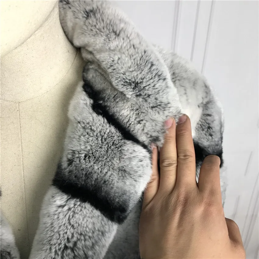 80 см длинные Шиншилла в полоску цвет Настоящий мех кролика пальто/серая одежда с полосками/размера плюс на заказ шубы Мужские шубы