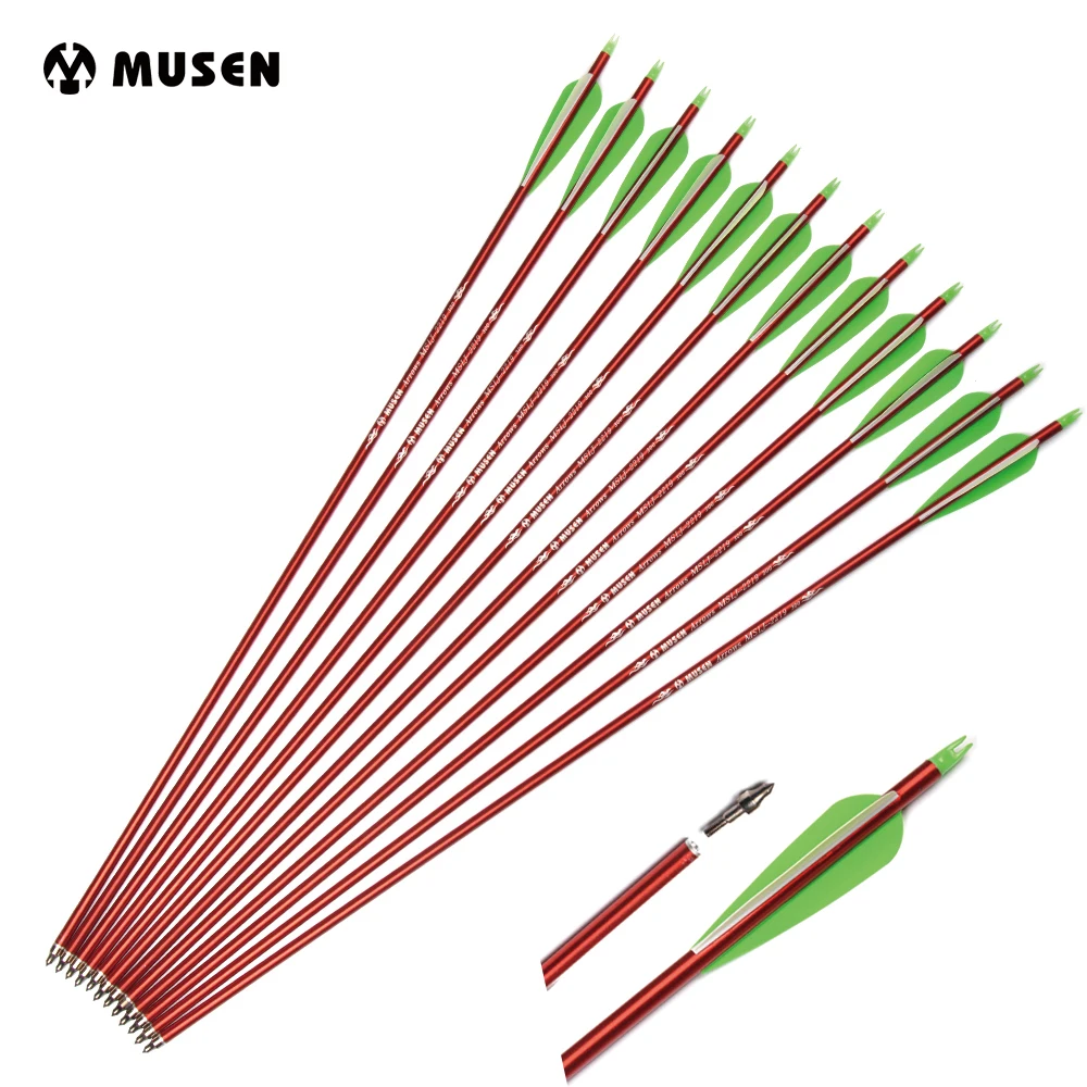 

6/12/24pcs 30 Inches Archery Arrow Aluminum Arrows replaceable Arrowhead For 30-80lbs Compound Bow 2 Green 1 White Feather