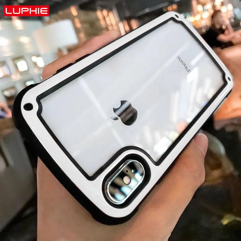 

LUPHIE Luxury Transparent Case For iPhone X XS Max XR 8 7 Plus Shockproof Airbag Case Cover For iPhone 6 6S Plus Cases Coque