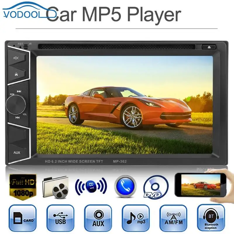 VODOOL 6 2in TFT Screen Bluetooth In dash Car Stereo MP5 Player AUX FM Radio DVD