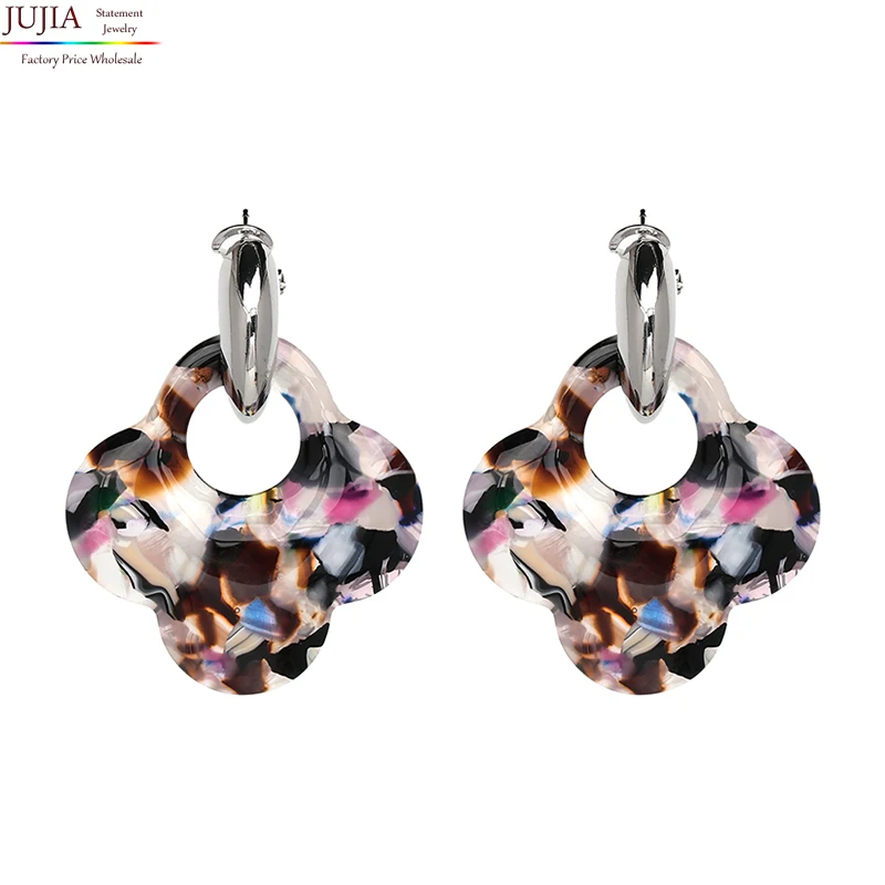 

JUJIA 6 colors fashion statement drop Earrings for women flower resin Creoles earring oorbellen