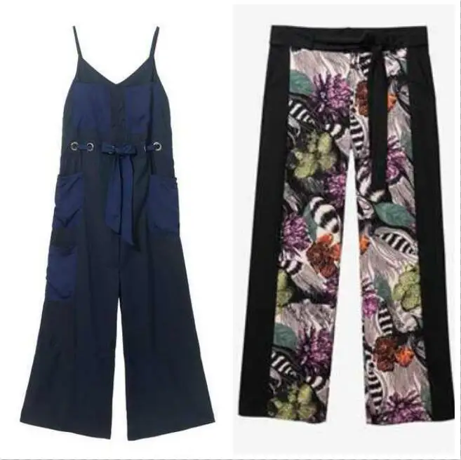 

2019 new Spanish Deg color matching temperament conjoined wide-legged pants