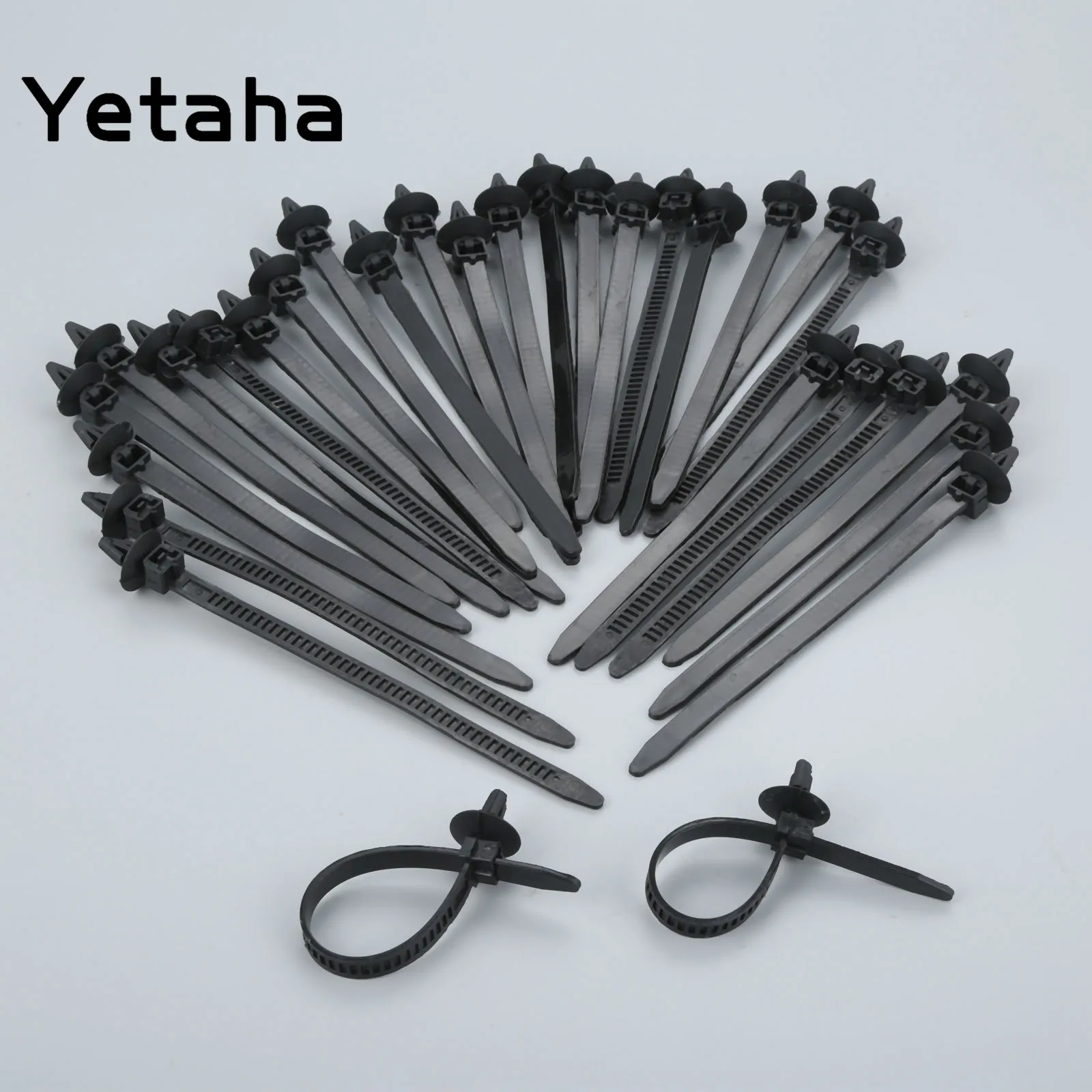Yetaha 30 Pcs Nylon Black Car Auto Cable Strap Push Mount Wire Tie