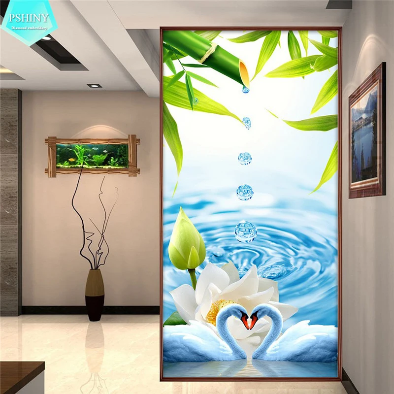 

PSHINY 5D DIY embroidery with diamonds Swan Lotus Animal pictures by rhinestones Full Round Diamond Painting from crystals