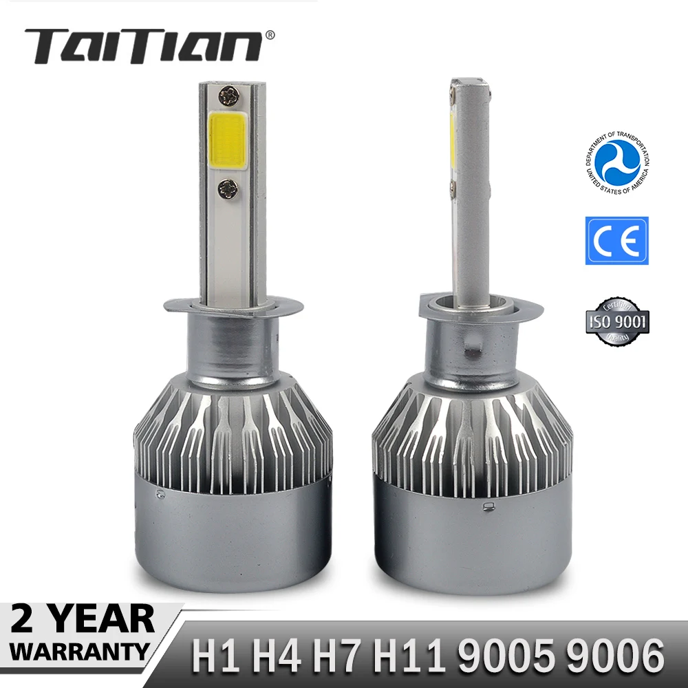 

Taitian 2Pcs COB 72W 8000LM 6500K DC12V 24V Truck Bulbs H4 Canbus Led Auto Lamp Headlight H1 H7 fog light H11 car lamp 9005 9006