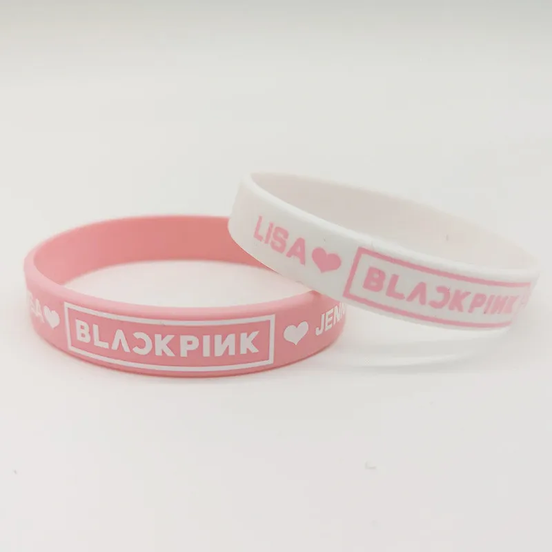 

KPOP BLACKPINK LISA ROSE JENNIE JISOO Name Print Wristband Silica Gel Same Wristband White Pink Color
