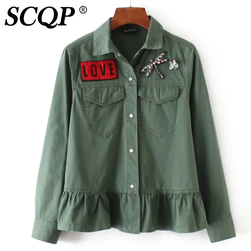 SCQP Fashion Animal Patch Designs Jackets Coats Womens Slim Ruffle Full Sleeve Woman Outerwear Spring Party Club Women Clothing | Женская