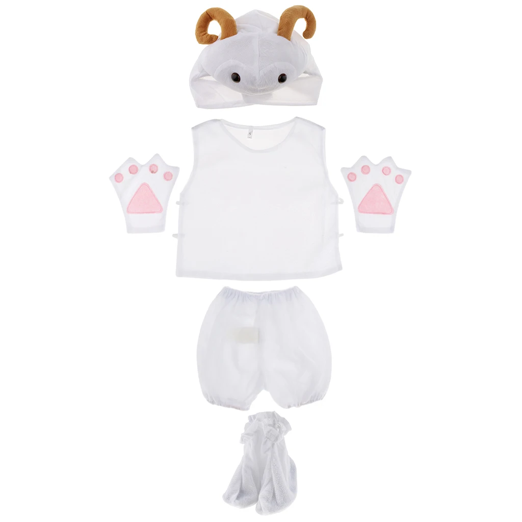 Kids Animal Costume Set Sheep Hat Top Shorts Gloves Shoes Party Halloween