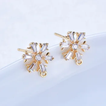 

4PCS 11MM 24K Gold Color Brass with Zircon Snow Stud Earrings High Quality Diy Jewelry Findings Accessories
