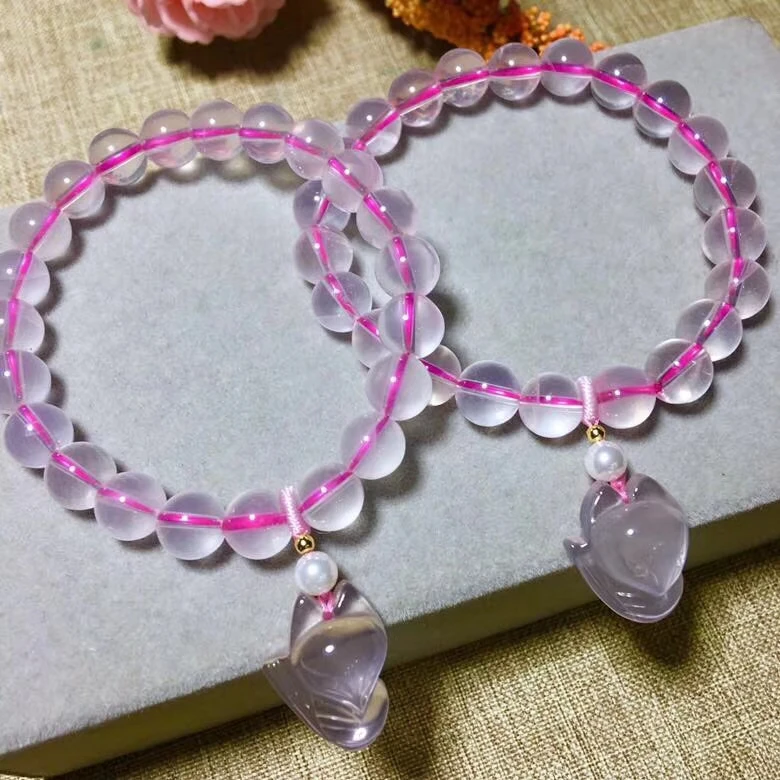 

Genuine Natural Rose Quartz Mozambique Star Light Clear Fox Pendant Round Beads Bracelet 9mm 10mm 11mm 12mm AAAAA Drop Shipping