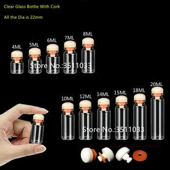 

50PCS 100PCS Empty Small Glass Cork Bottle With Silicone Seal Wooden Cap Transparent Glass Jars Vial Wishing Bottle 5ml 8ml 20ml