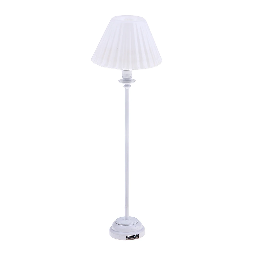 Simple Design Doll Accs Miniature Working Floor Lamp With White Shade 1/6 1/12 Scale