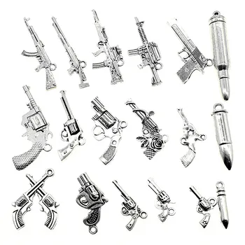 

100Gram Mix Designs Antique Silver Color Zinc Alloy Gun And Bullet Charms Pendant Jewelry Accessories