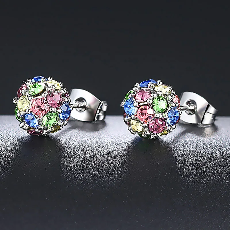 

luxury three colours spherical ear stud earrings crystal ladies cz zircon small cute earrings for women fashion jewelry gifts