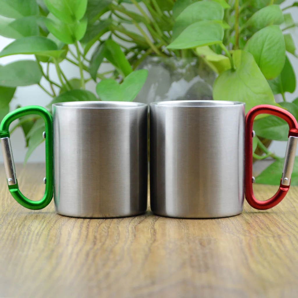 300ml/10oz Camping Mug Carabiner Lock Metal Outdoor Backpacking Travel Cups Beer Coffee For Climbing