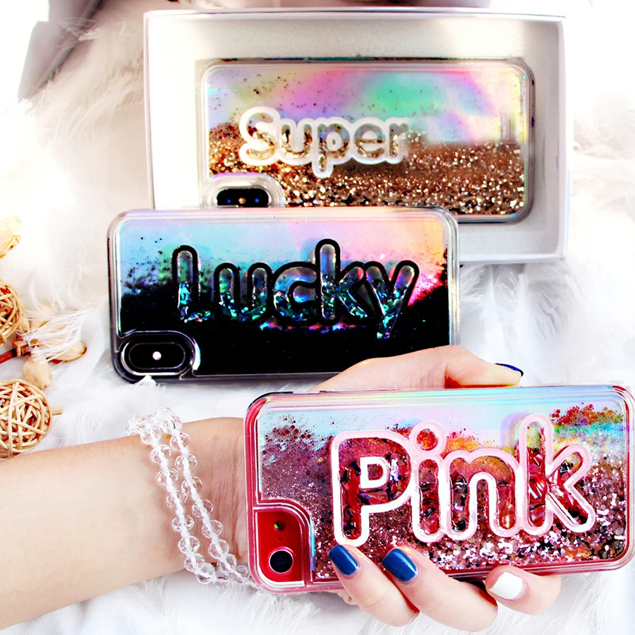 

For iPhone 6 6s 7 8 plus X XS max XR Luxury Fashion Exclusive Custom Name Personal moving Laser Glitter shining phone case cover
