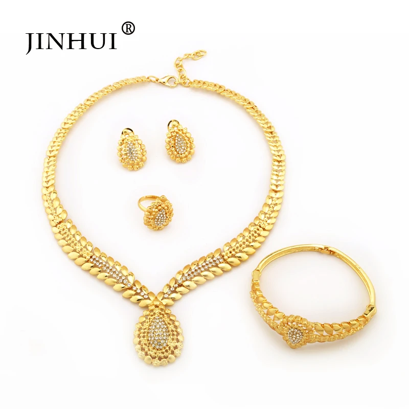 

Jin Hui African Ethiopia Fashion New gold color glistening jewelry women Luxury Wedding gift set India Women Gifts Wholesale