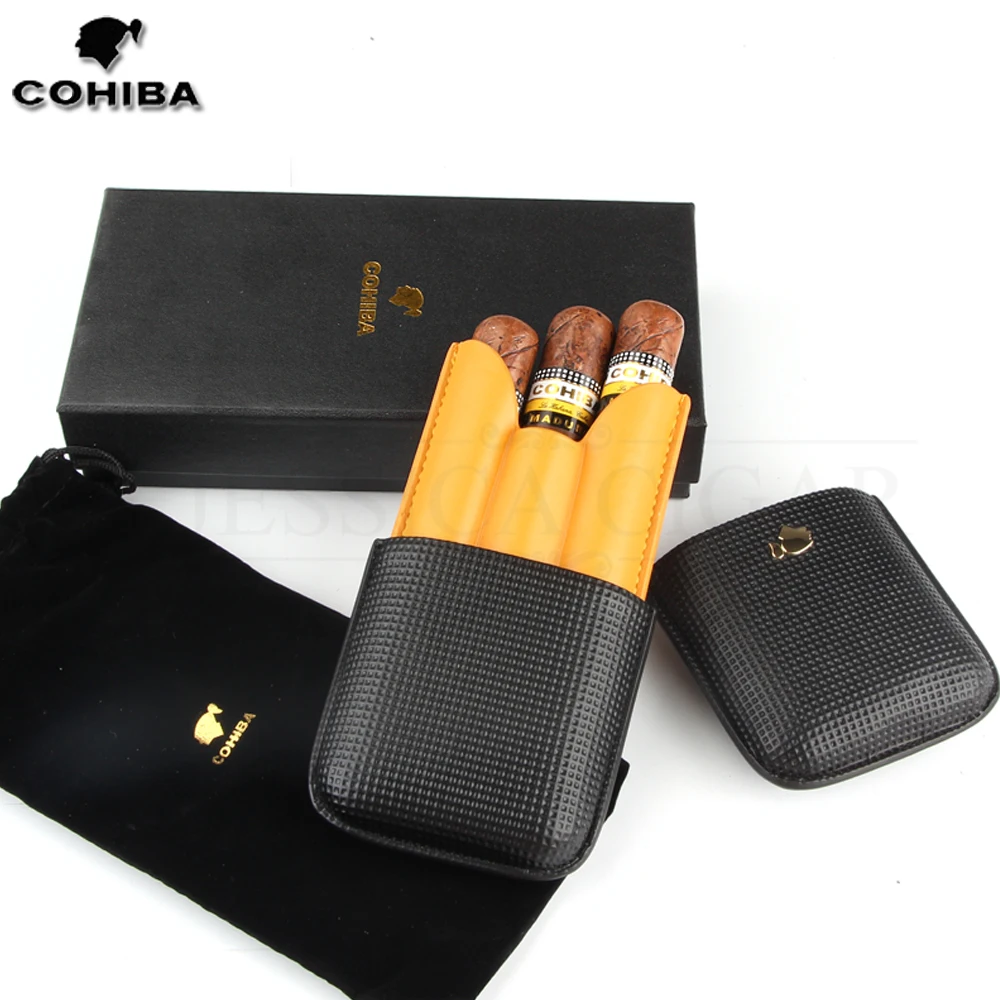 Кожаный чехол для сигар COHIBA портативный улицы 3 держатель с трубками и подарочной
