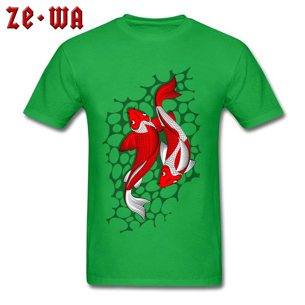 Ornamental Carp Fish on gray Brand Print Tops & Tees Crewneck Summer Autumn Cotton Short Sleeve Tshirts for Men Casual Tshirts Ornamental Carp Fish on gray green